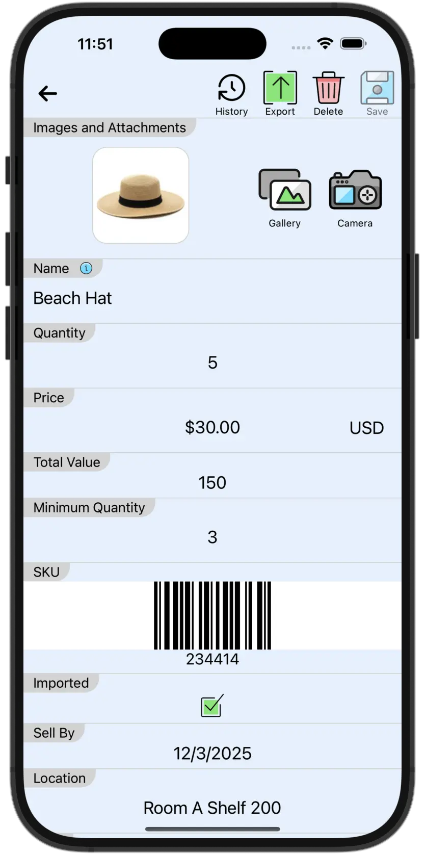 Multiple scan code fields.